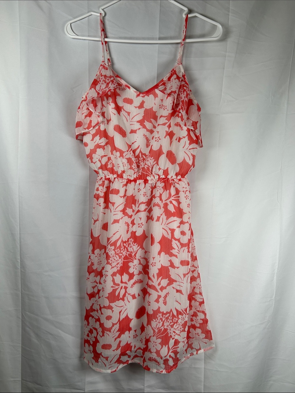 Super B Floral Mini Sundress Women’s Small Coral Ruffle Sleeveless